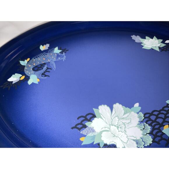 NEW LE CREUSET COBALT BLUE LOTUS OVAL CASSEROLE W/ PLATTER STONEWARE 16" - Picture 2 of 12
